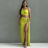 Ladies Spring 2 Pieces Sleeveless Backless Strap Spit Crop Top Side Slit Slim Fit Maxi Skirt Set Women Evening Party Clubwear