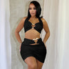 Sexy Metal Loving Heart 2 Piece Dresses Sets Halter Bandage Corset Tops and Mini Skirts Night Club Outfit White Black Streetwear