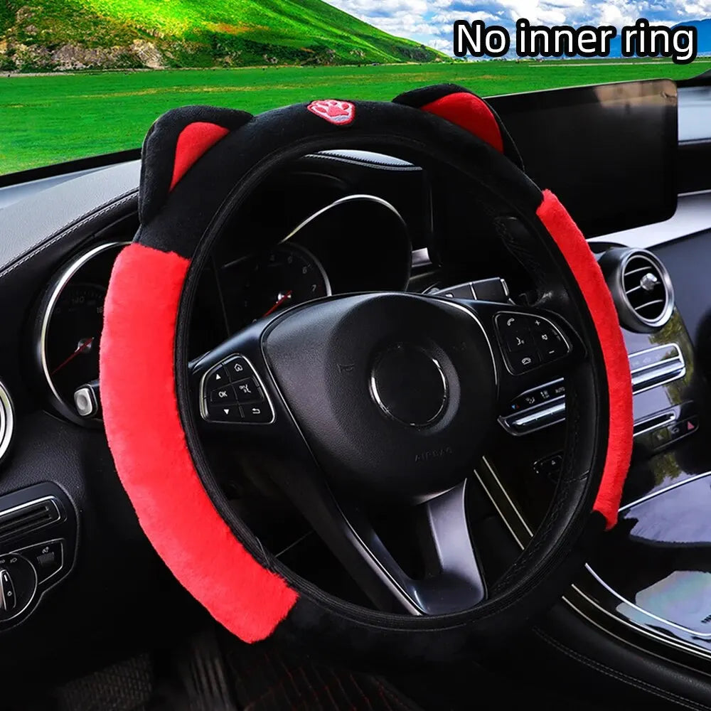 Cute Cartoon Plush Kitten Warm Car without Inner Ring Steering Wheel Cover Car Accessories Suitable for 14.5-15INCH
