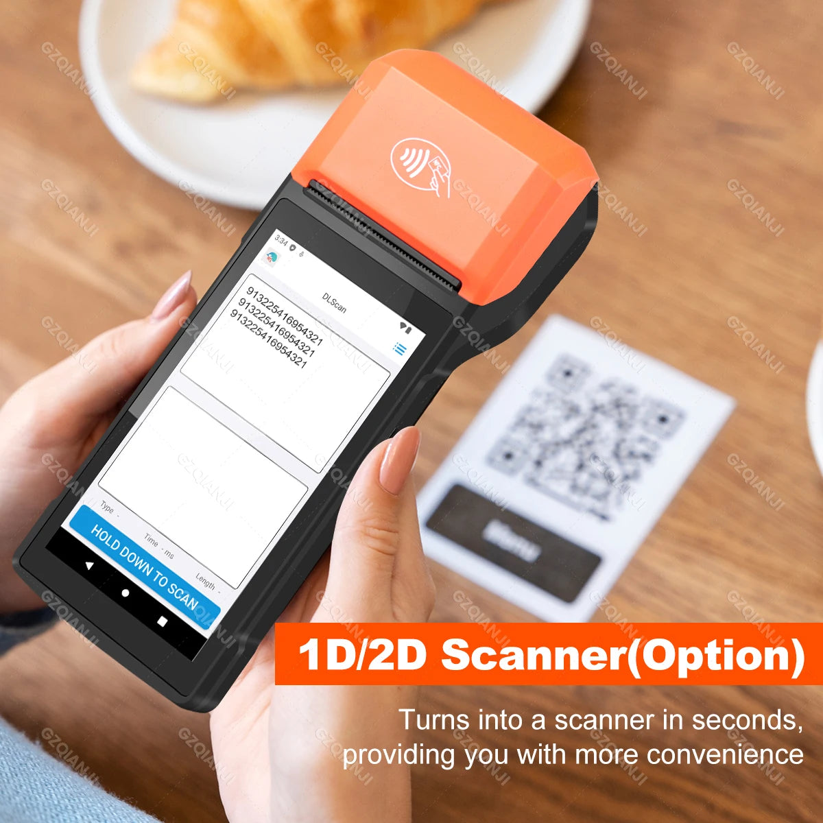 Handheld Commercial PDA Android 8.1/13 Bulit-in 58mm Thermal Receipt Printer NFC Optional for Cafeteria WIFI Bluetooth Connect