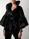 Casual Puff Long Sleeve Ruffles Blouse Office Lady Solid Color Women Wrap Shirts Lapel Collar Elegant Shirt Woman Fashion Female