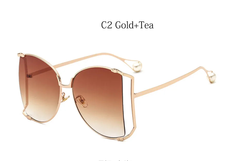 2024 Half Frame Brand Designer Glasses Women Square Pearl Famous Sunglasses Female Fashion Oversized Clear Pink Eyewear Ladies