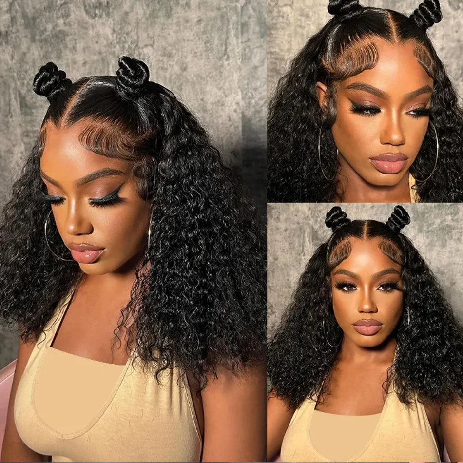 13X4 Brazilian Kinky Curly BoB Lace Frontal Wigs For Women Glueless 180 Density Preplucked 100% Human Hair Wig Deep Curls Wig