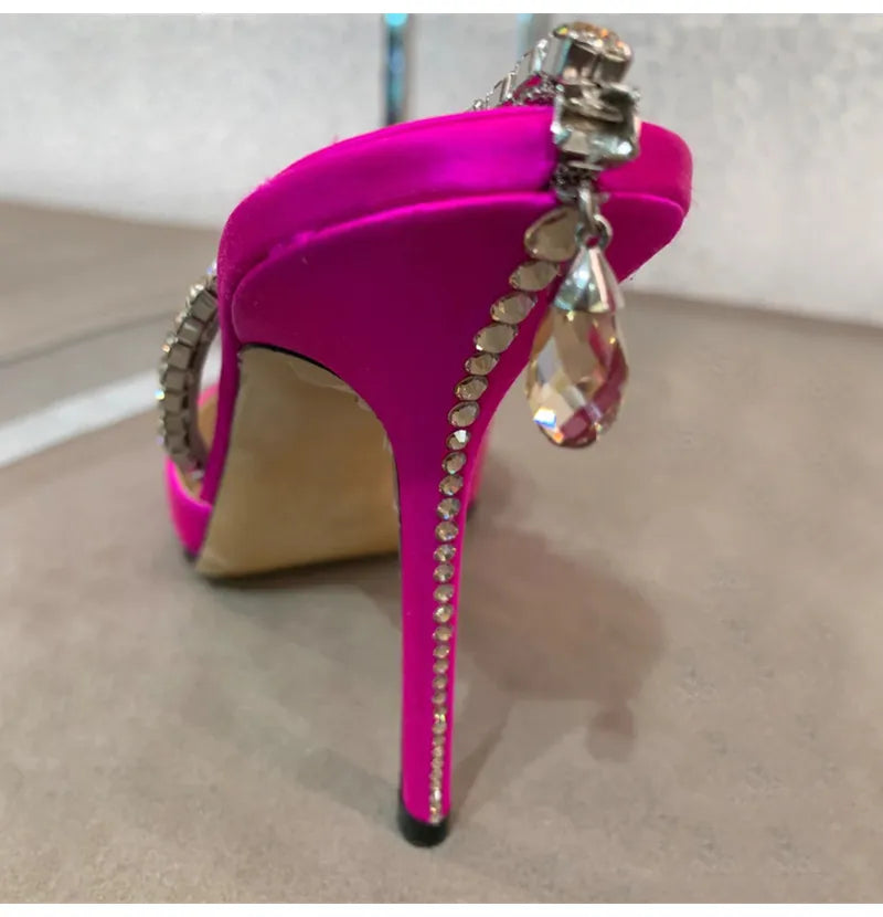 Luxury Crystal Sequined Women Pumps Elegant Thin High heels Spring Summer Fashion Chains Party Shoes Sexy Wedding Bridal Shoes