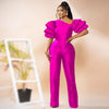 Jumpsuits Women One Piece Party Slim Fit Sexy Oblique Shoulder Wide Leg Long Pants Overalls Elegant Splice Rompers Evening