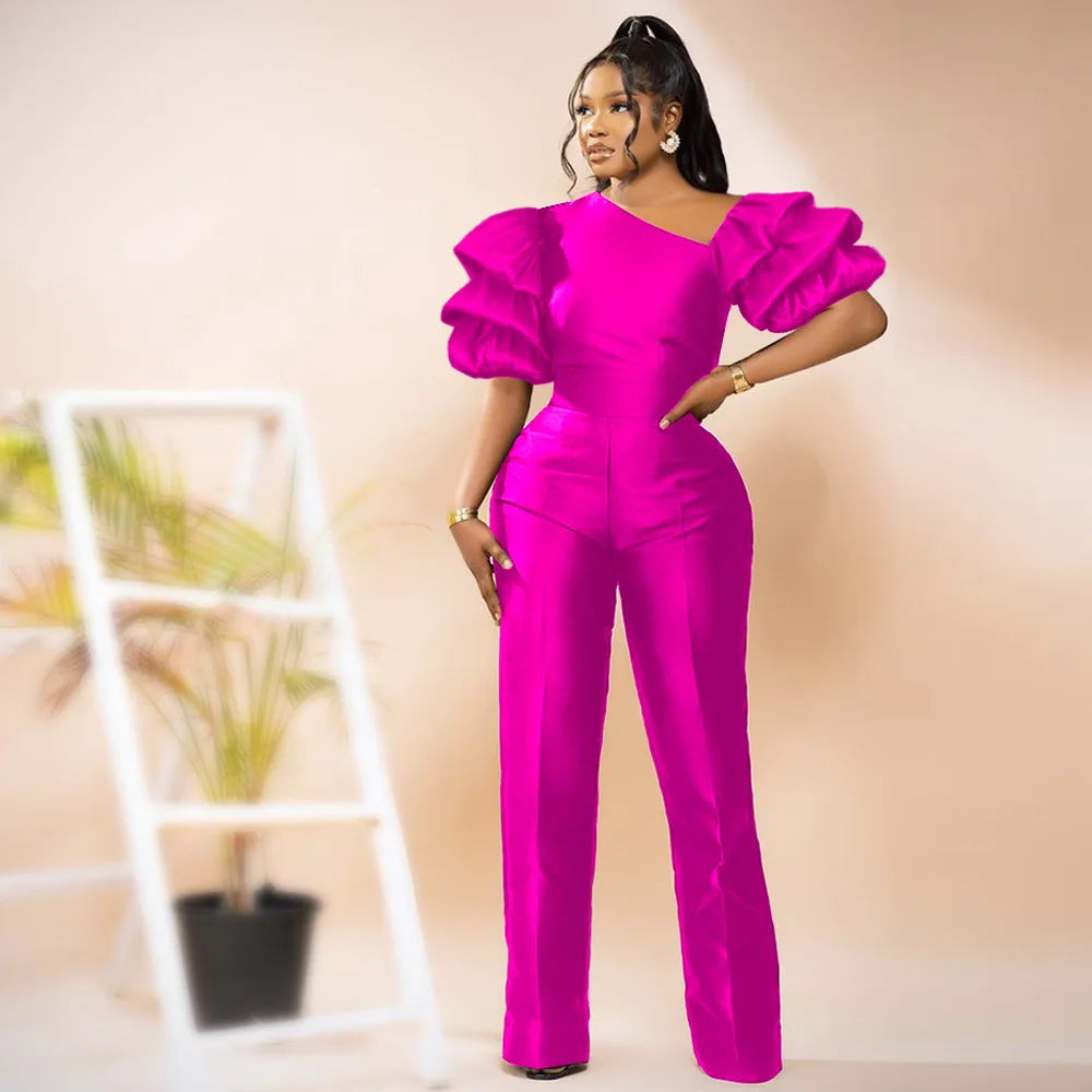 Jumpsuits Women One Piece Party Slim Fit Sexy Oblique Shoulder Wide Leg Long Pants Overalls Elegant Splice Rompers Evening
