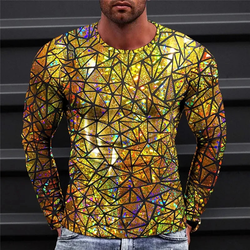 2023 New Autumn Man's Optical Illusion Round Neck Long Sleeve T-shirt 3D printing Fashion Top pullover T Shirts Man's Clothing