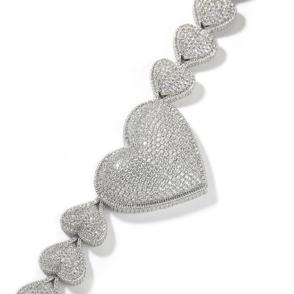 THE BLING KING Iced Out Big Heart Chain Collar Y2K 17mm Choker For Women Girl Micro Paved 5A Cubic Zircon Lovely Wedding Jewelry