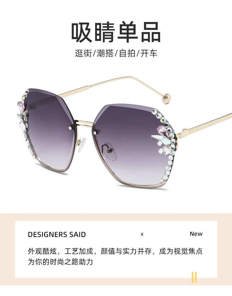 New Borderless Metal Sunglasses Women's Decorative Diamond Sun Glasses Women Luxury Brand Designers Eyewear UV400 Gafas De Sol
