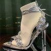 2024 Luxury Rhinestone Pointed Sandals Prom Super High Heel Sandals Slim Heel Dress Show Sandals Oversized 34-43 Women's Shoes