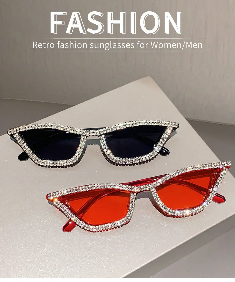 Fashion CAT EYE Rhinestone Bling Sunglasses Women Vintage Brand Luxury Small Frame Ladies Gradient Sun Glasses Oculos UV400