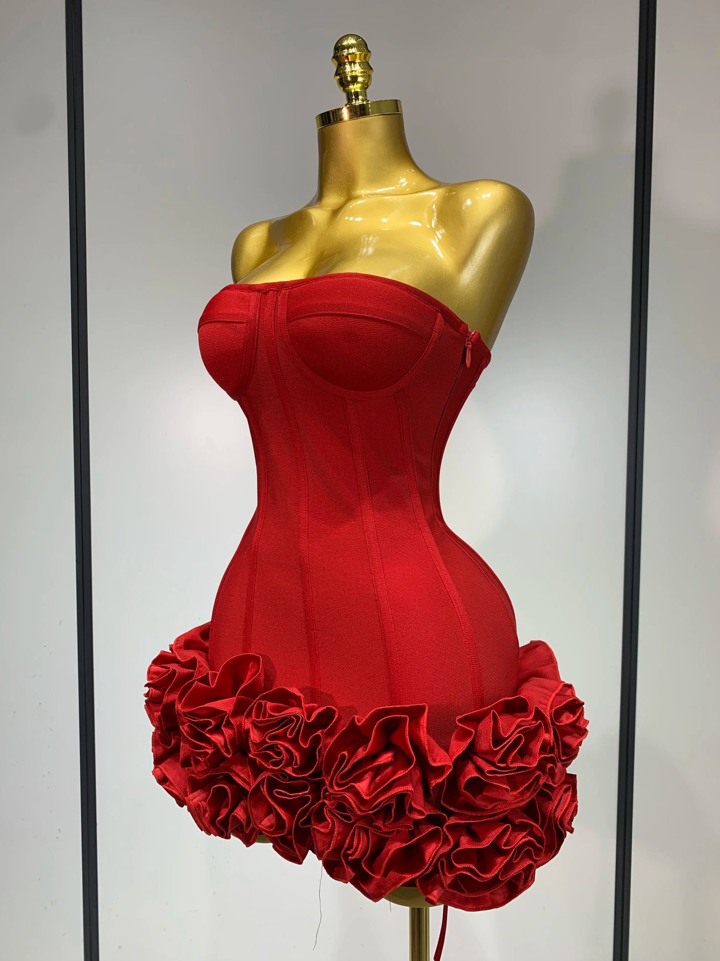 Women Sexy Strapless Flower Prom Gown Mini Dress Celebrity Red Carpet Fashion Evening Party Celebrate Birthday Club Dresses