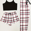 3Pcs Women's Pajama Set Camisole Shorts Trousers Three-Piece Bow Tie Home Wear Set Plaid Print Sleepwear for Women Christmas pjs