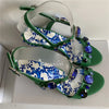 Luxury Diamond Crystal Decor Modern Sandals Women Blue And White Porcelain Print Ankle Strap Summer Shoes For Girls