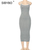 SIBYBO Ribbed Spaghetti Strap Cotton Dress Women Sleeveless O-Neck Summer Dress Solid Backless Long Party Dress