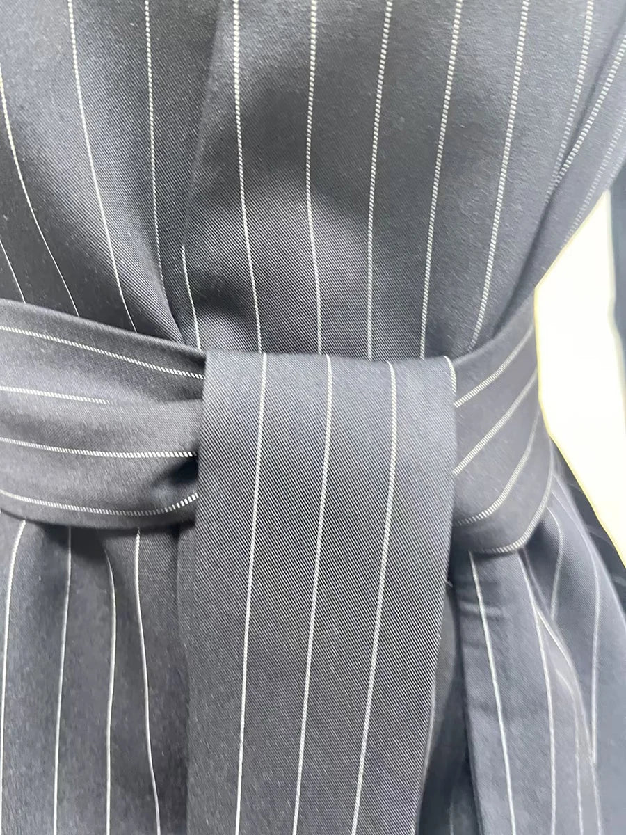 TWOTWINSTYLE Colorblock Striped Slimming Blazers For Women V Neck Long Sleeve Tunic Temperament Coats Female Fashion Clothes New