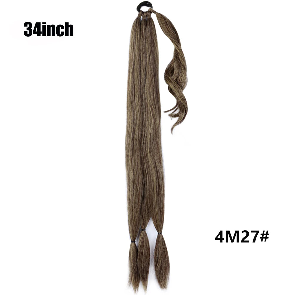 Ponytail Extensions Synthetic Boxing Braids Wrap Around Chignon Tail With Rubber Band Hair Ring 26 Inch Brown Ombre Braid DIY