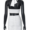 Sexy Metal Loving Heart 2 Piece Dresses Sets Halter Bandage Corset Tops and Mini Skirts Night Club Outfit White Black Streetwear
