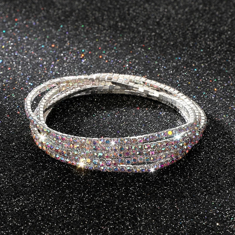5Pcs/Lot Elastic Crystal Bracelets 2mm Charming Gold Color Crystal Rhinestones Metal Bangle Bracelet Jewelry DIY Gift