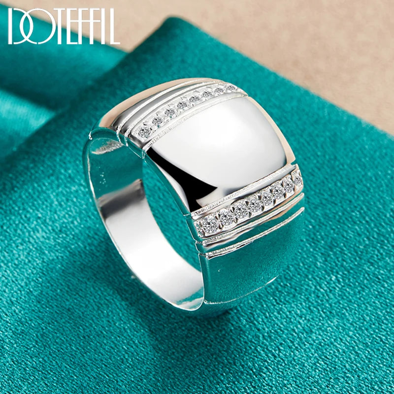 DOTEFFIL 925 Sterling Silver Big Smooth AAAAA Zircon Ring For Man Woman Fashion Wedding Engagement Party Gift Charm Jewelry