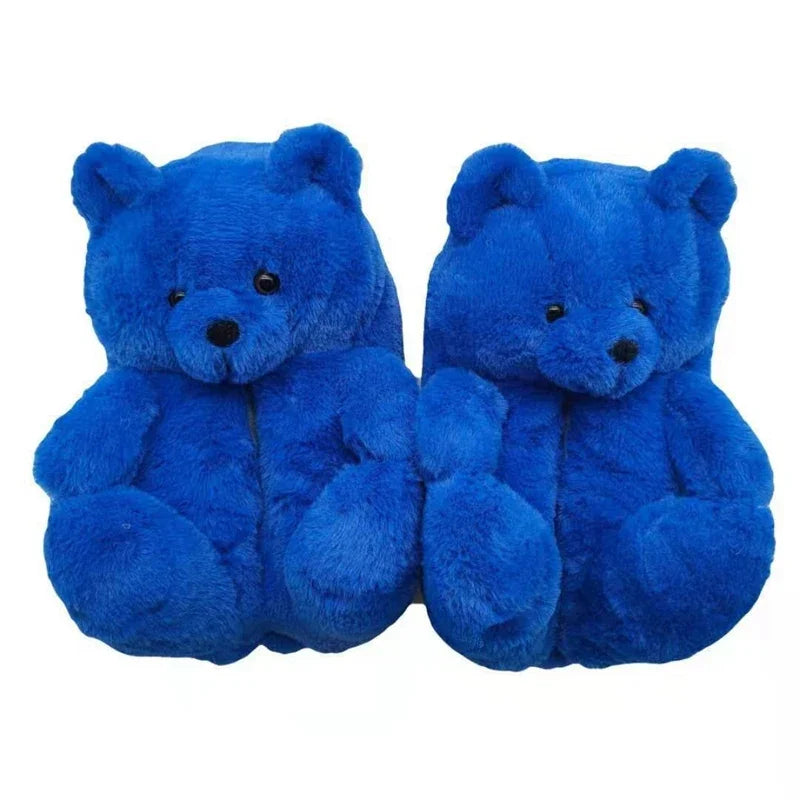 Cute Teddy Bear Plush Winter Slippers Wrapped in Heels Fun Indoor Floor Shoes Women's Gift Warm and Soft Cartoon Plush Animal Sl