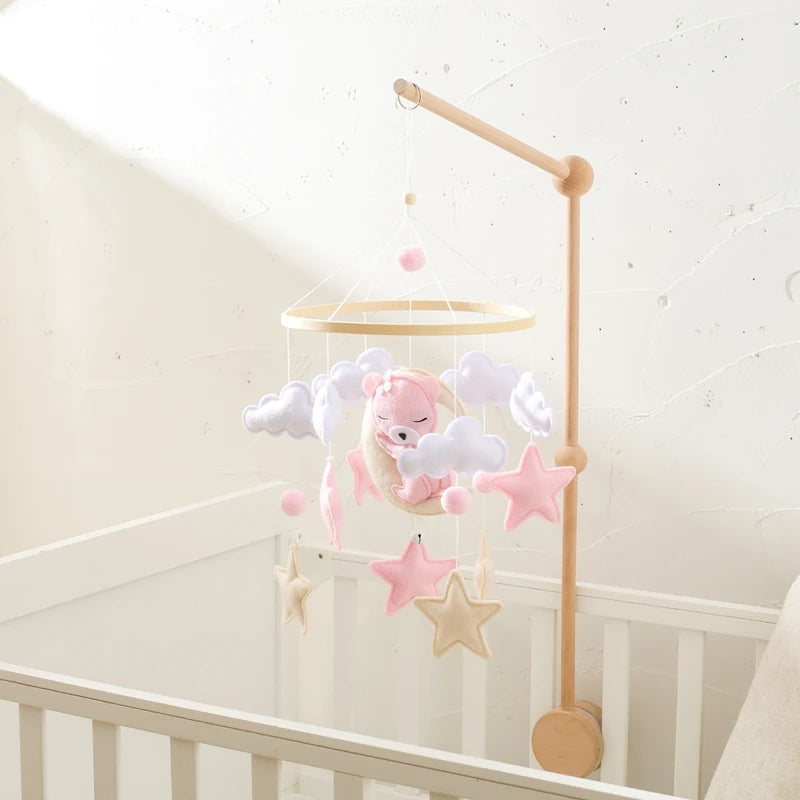 Baby Crib Mobile Rattle Toy 0-12Months Infant Soft Felt Teddy Velvet Pink Bear Bed Bell Hanging Toy Holder Bracket Crib Girl Toy