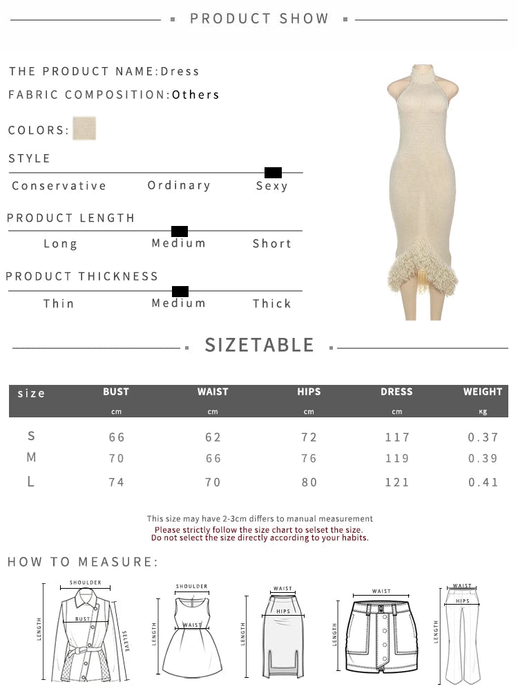 Weird Puss Knit Backless Dress Women Sleeveless Halter Summer Sexy Tassel Irregular Hem Clubwear Stretch Hipster Party Vestidos