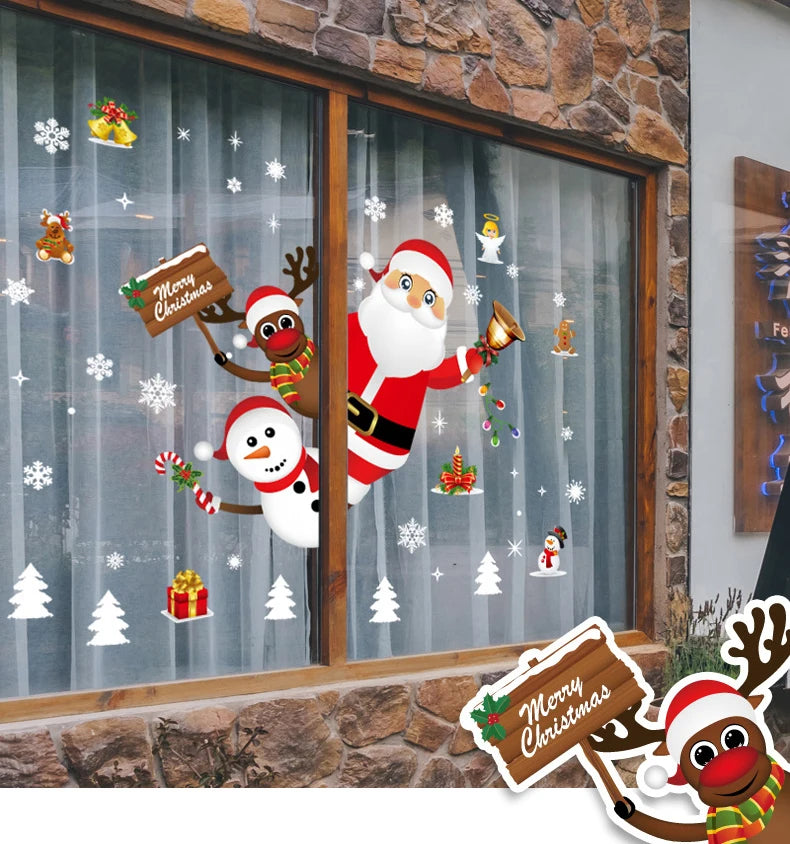 Christmas Window Sticker Merry Christmas Decorations For Home 2024 Cristmas Ornament Xmas Navidad Natal Gifts New Year 2025