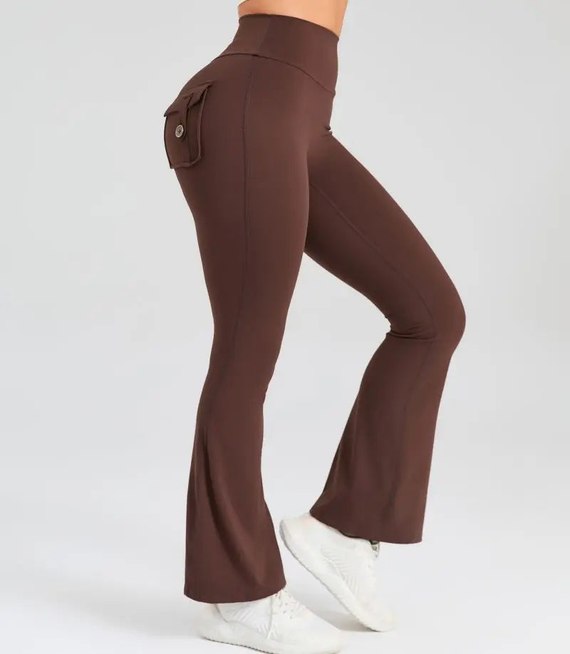 Women Flare Pocket Leggings High Waist Sport Yoga Pants Quick Dry Breathable Leggings Outfit Fitness Gym Clothes Sportwear Pant