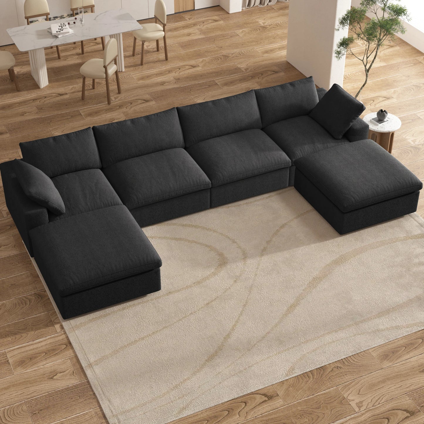 Cloud Modular Sectional Sofa with 2 Storage Ottomans 160.6" Down Filled Comfort U Shaped Sofa Minimalist Wide Deep Seat Couch