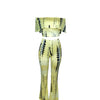 Women Sexy Bodycon 2 Piece Outfits V Neck Zip Up Long Sleeve Crop Top Midi Dress Skirt Set Plus Size Party Club Clubwear