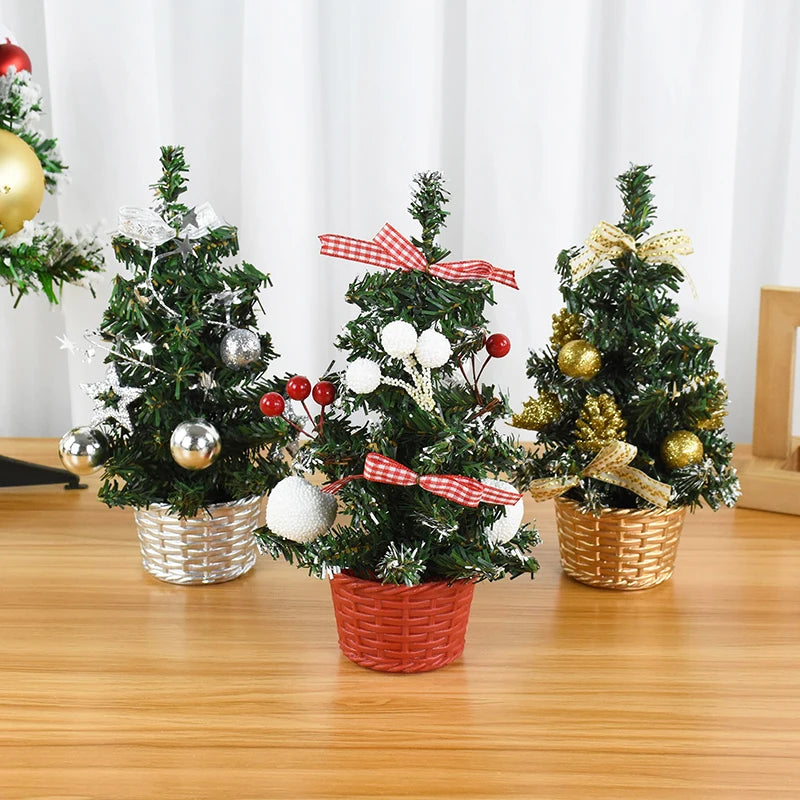 20/29cm Mini Christmas Tree Desktop Ornaments Artificial Plants Pine Needle Tree With Xmas Balls New Year Party Home Decor Gifts