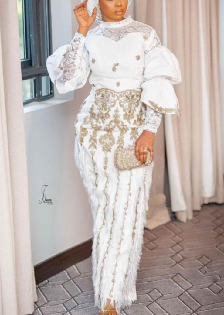 African Wedding Party Clothes for Women Autumn Elegant African Long Sleeve O-neck 2 Piece Top Long Pants Matching Sets Outfits