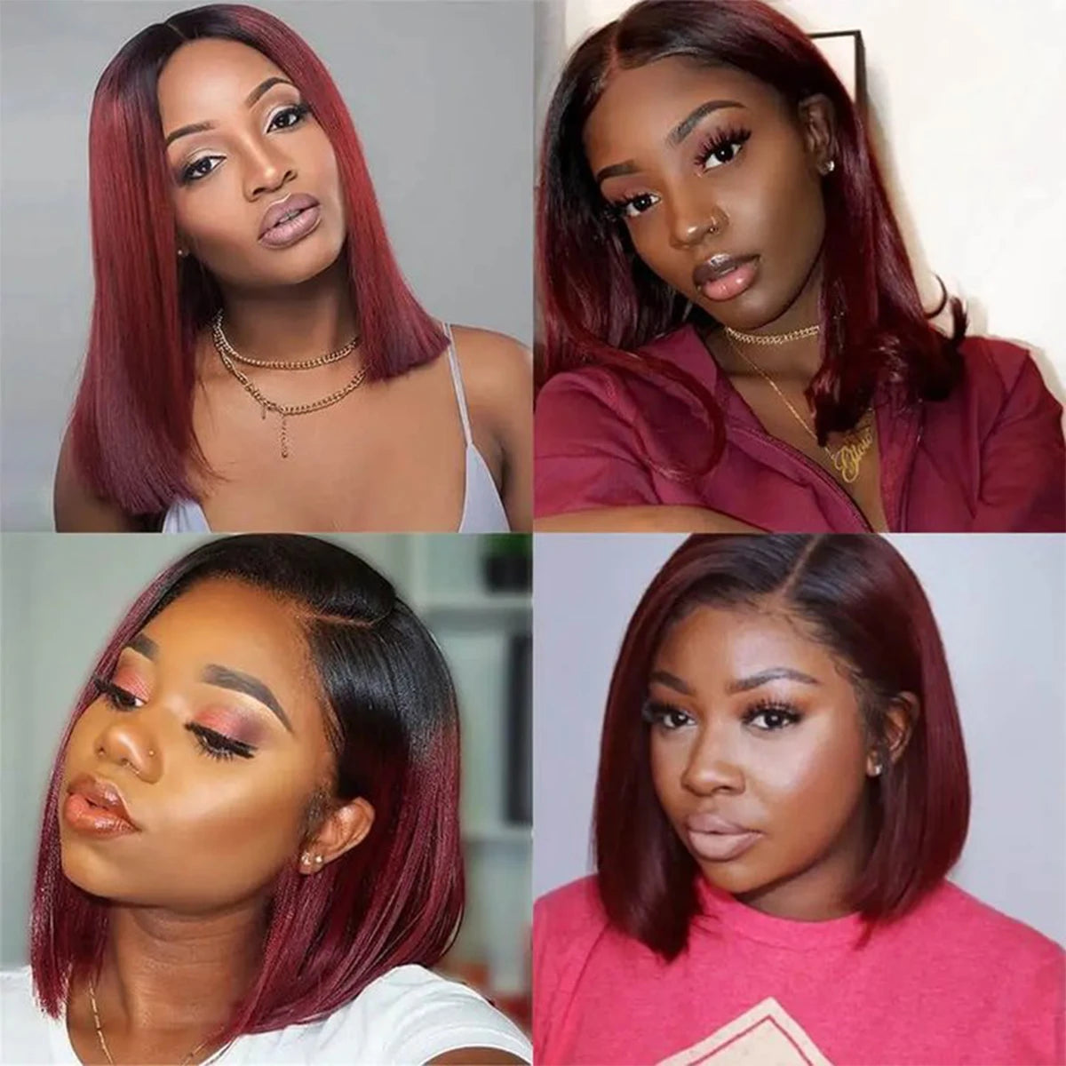 1B/99J Burgundy Short Straight Bob Human Hair Wigs Brazilian Lace Front Human Hair Wigs Pre Plucked T Part Lace Wigs Remy Hair