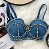 Streetwear Diamonds Denim Vest Female Bra Sleeveless Backless Sexy Summer Tank Tops For Women Camisole y2k Crop Top 2025