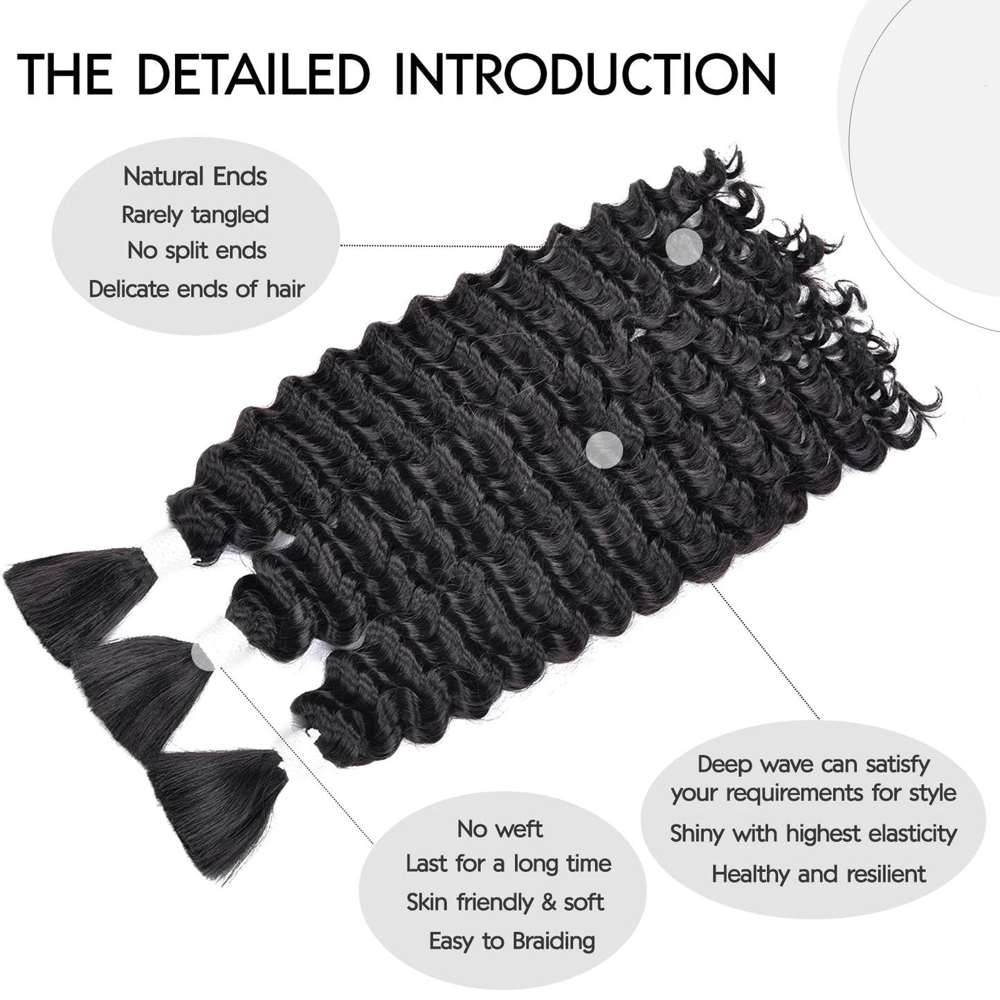 Synthetic Braiding Hair for Boho Braids 20Inch 90G Deep Wave Bulk High Quality Synthetic Protein Hair Extensions For Women