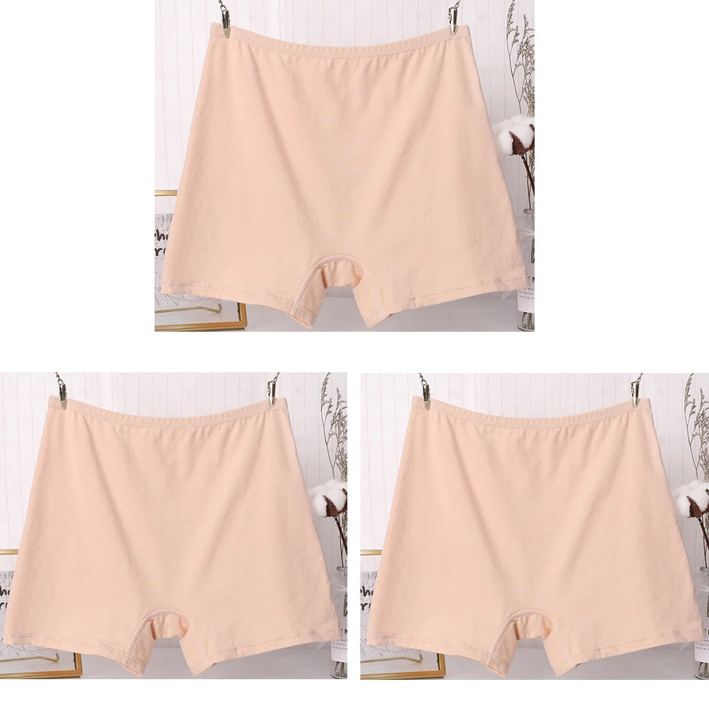 3pcs Cotton Women Panties Lady Plus Size Boxer Underwear High Waist Briefs Solid Color Female Shorts Safety Panty