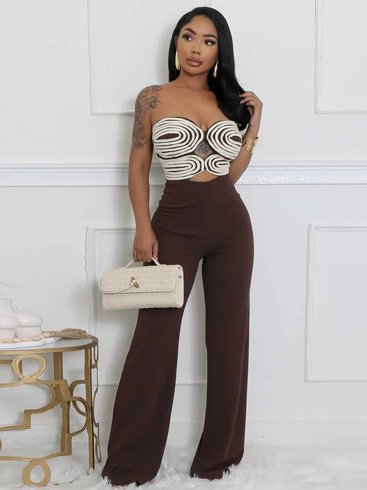 Women Summer Strapless Jumpsuit Sexy One Piece Outfits Cut Out Waist Party Jumpsuit Clothing Lady Full Length Backless Jumpsuits
