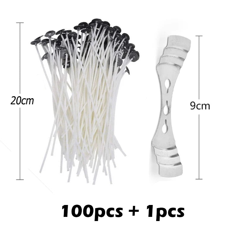 103pcs Waxed Cotton Candle Wicks Set with Stand Original Smokeless Candle Wicks Soy Oil Wax Core Woven Making Candles Supplies