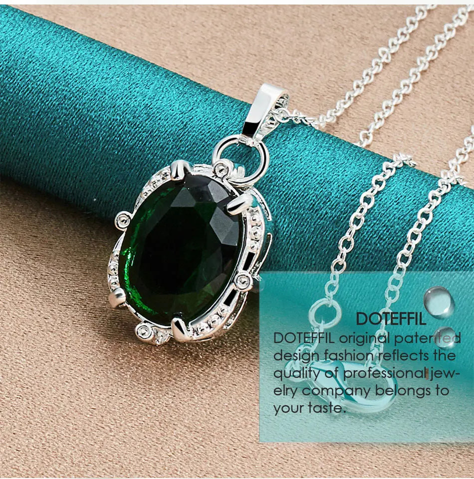 DOTEFFIL 925 Sterling Silver Green Zircon AAAAA Pendant Necklace 16-30 Inch Chain For Woman Fashion Wedding Party Charm Jewelry