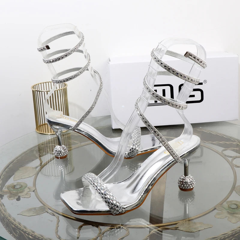 Luxury fashion sandals 2024 Summer New Rhinestone Fairy Open-toe Ring-foot Strap rome sandals with High Heel Women Shoes Banquet