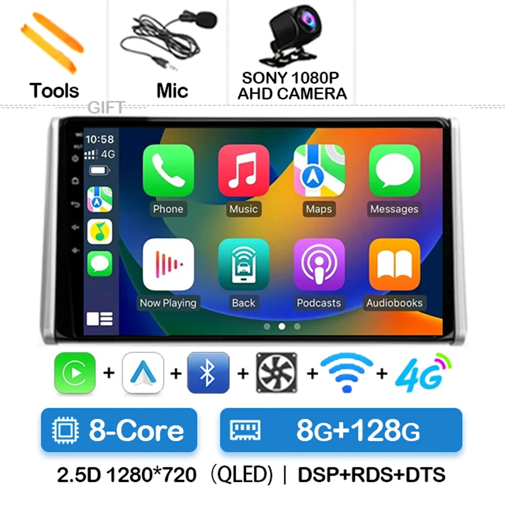 Android 14 Car Radio For Toyota RAV4 5 XA50 2018 - 2023 Multimedia Video Player Navigation GPS 2Din Carplay Auto 4G WIFI QLED BT