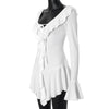Ruffled Lace-Up White Mini Dress Women's V-Neck Patchwork Long Sleeve Sexy Slim Dress Bandage Elegant Female Summer Dress