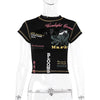 Hollow Out Crop Top Women O-Neck Aesthetic Clothes Letter Printed Y2k Accessories Short Sleeve Roupas Femininas Estilosas Summer