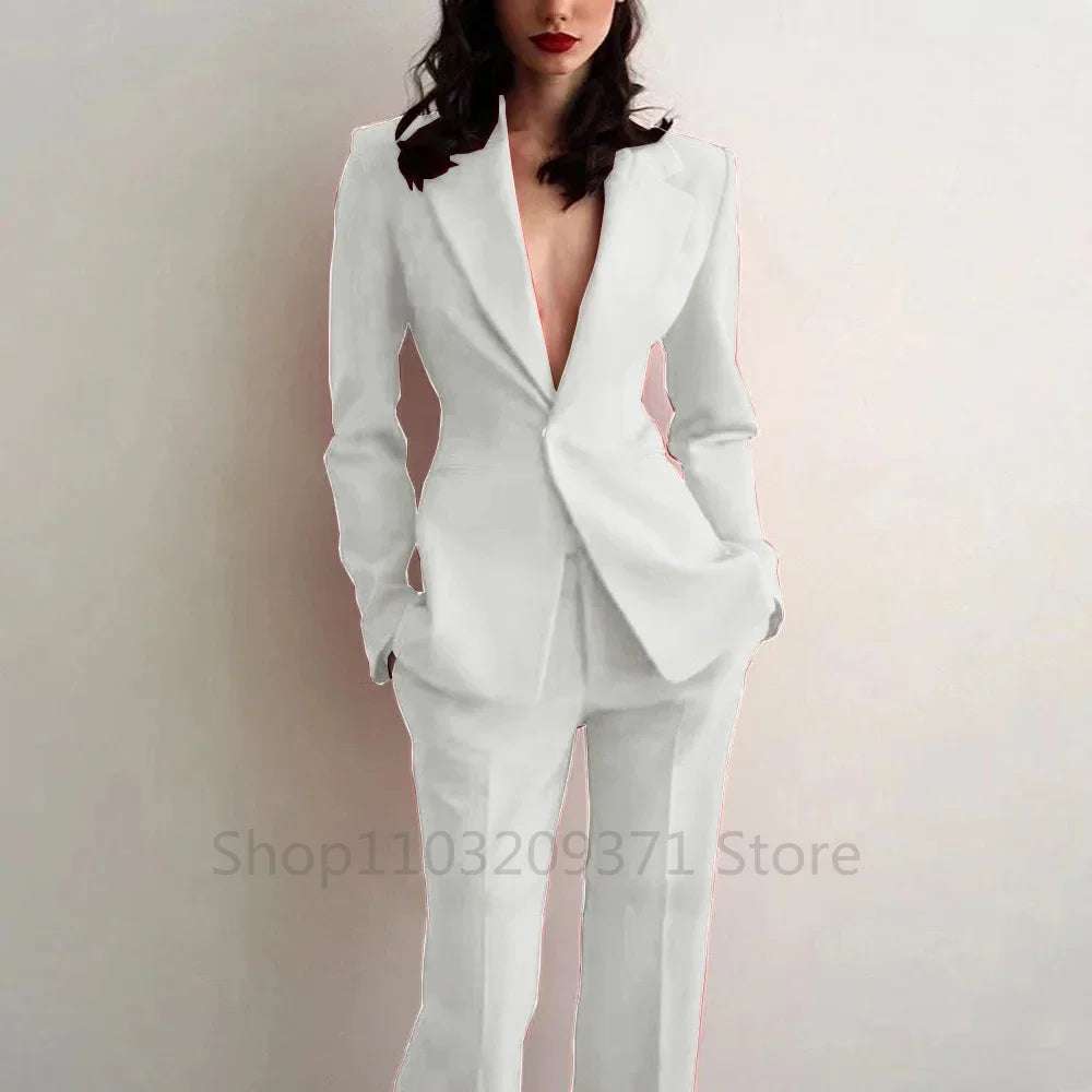Women's Suit Party Wedding Plus Size 2pcs Slim Fit Spike Collar Prom Blazer Pants Outfit Dress Evening Dresses for Prom Traf Set