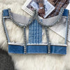 Streetwear Diamonds Denim Vest Female Bra Sleeveless Backless Sexy Summer Tank Tops For Women Camisole y2k Crop Top 2025