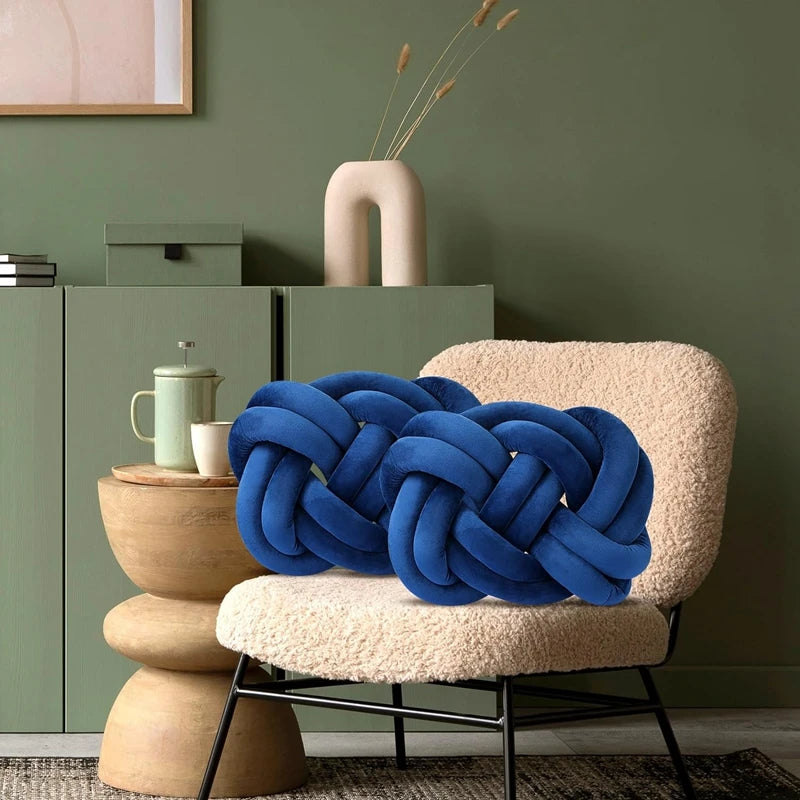Inyahome Handmade Knot Throw Pillows for Couch Soft Decorative Knotted Comfort Pillow Cushion for Home Sofa Bedroom Decor Blue
