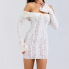 Mozision Floral Lace Off-shoulder Maxi Dress For Women White Strapless Backless Long Sleeve Bodycon Club Party Sexy Long Dress