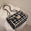 Black & White Plaid Casual Shoulder Bag Crossbody Handbag Women's Shoulder Bags Handbags With Top Handle Fashion Square Bag