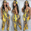 HLJ Sexy Leopard Print Bodycon Jumpsuits Women Thin Strap Sleeveless V Neck Wide Leg Pants Playsuit Female Overall With Scarf
